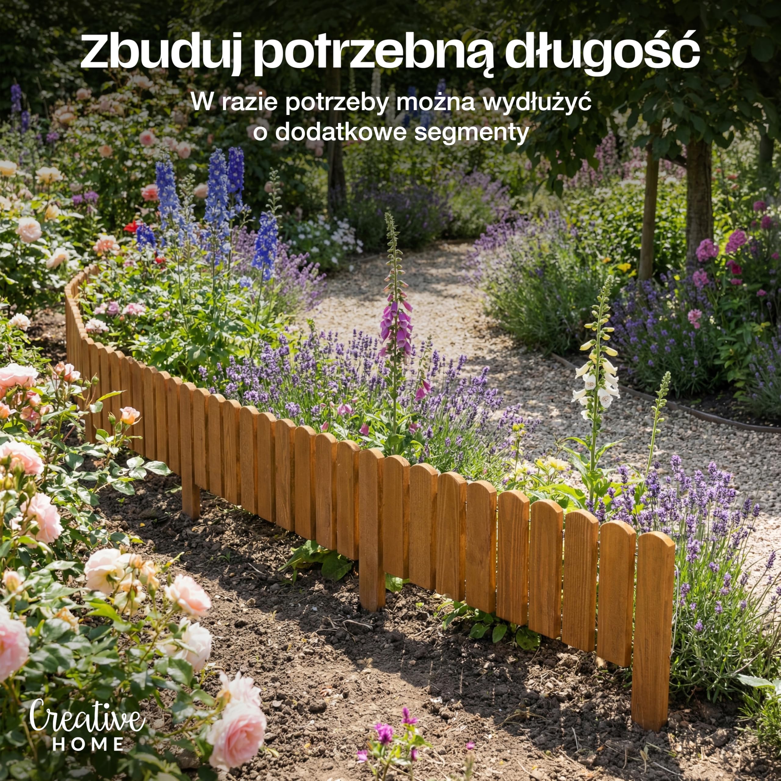 Creative Home Drewniane Obrzeże Trawnikowe Ogrodowe do Rabat Brązowe 2m x | 40 cm Wysokości | Elastyczna Palisada Rozwijane Ogrodzenie Ogrodowe Wbijane | Grządki, Płotek Drewniany, Krawędź Trawnika