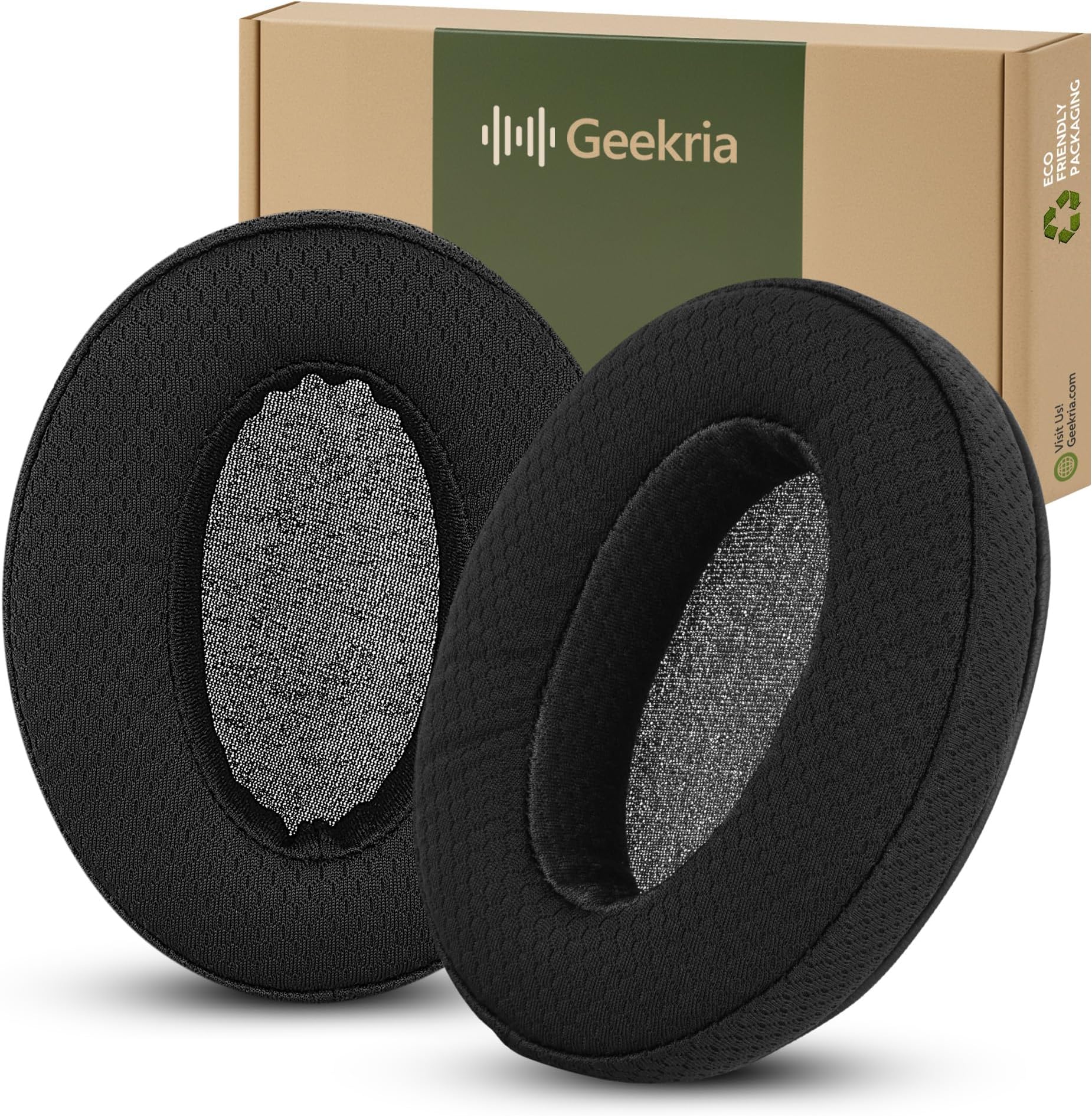 Geekria Comfort Extra Thick Mesh Fabric Replacement Ear Pads for Sony MDR-7506, MDR-V6, MDR-CD900ST Headphones Ear Cushions, Repair Parts (Black)