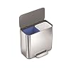 simplehuman 15L Mini Recycler Step Can Double Compartment Bin for Hotel Offices and Small Spaces Brushed Stainless Steel