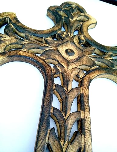 Miniatura 3 de Iconsgr Cruz de pared tallada en madera sagrada ortodoxa religiosa hecha a mano Cristo Crucifijo Athos L