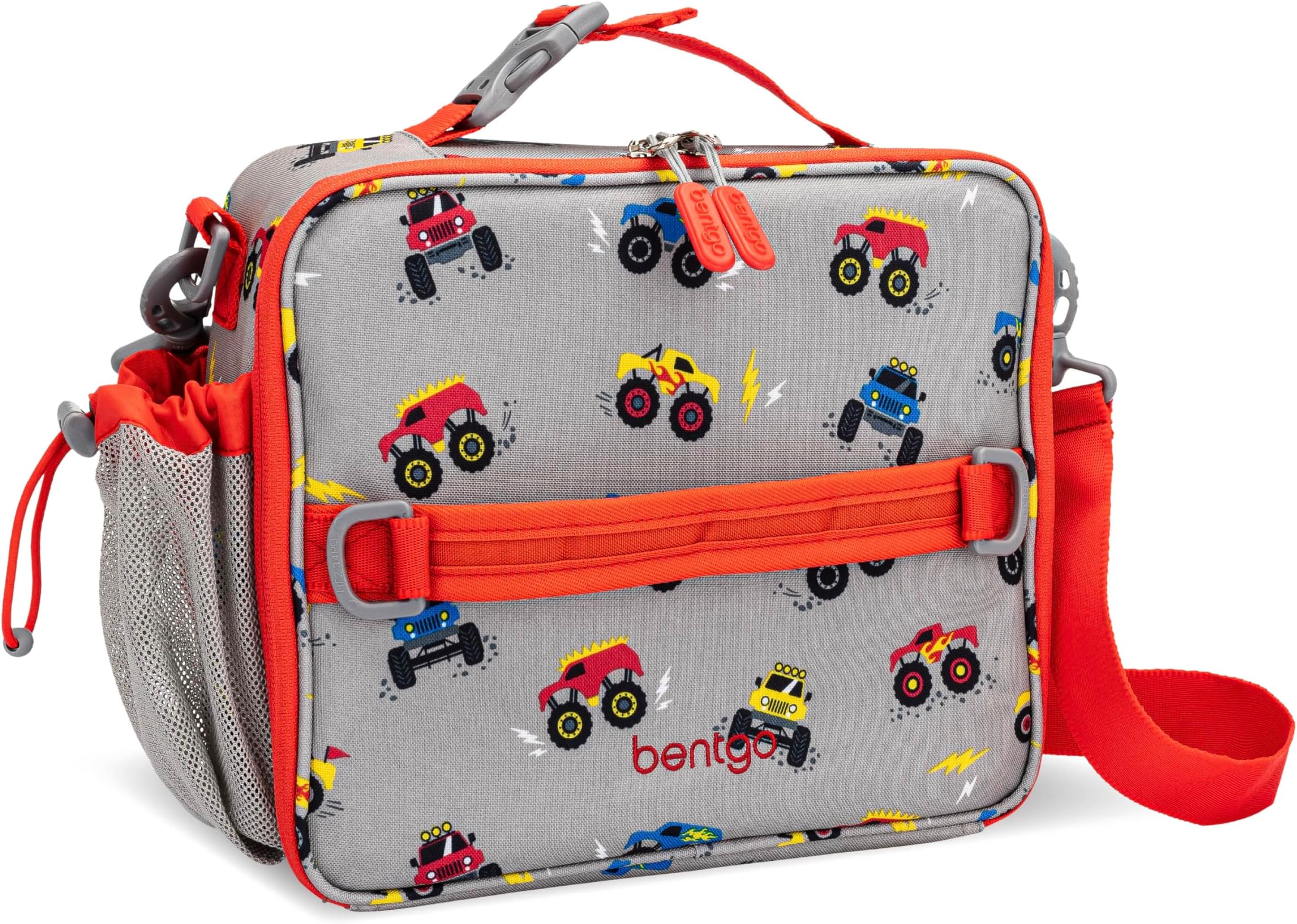 Kids Lunch Bag - Double-Insulated, Reusable Lunch Bag for Kids 3+ with Adjustable Strap; Holds Lunch Box/Water Bottle/Snacks; Easy-Clean, Water-Resistant & Pockets (Trucks)