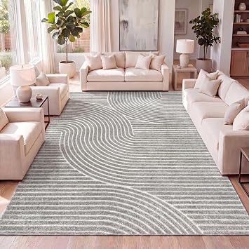 JONATHAN Y Hallie High-Low Curve Gray/Ivory Indoor/Outdoor Area Rug, 8x10, Minimalist, Pet Friendly, Non-Shedding, Stain Resistant, Hose-Washable for Backyard, Patio, Porch SCN100A-8