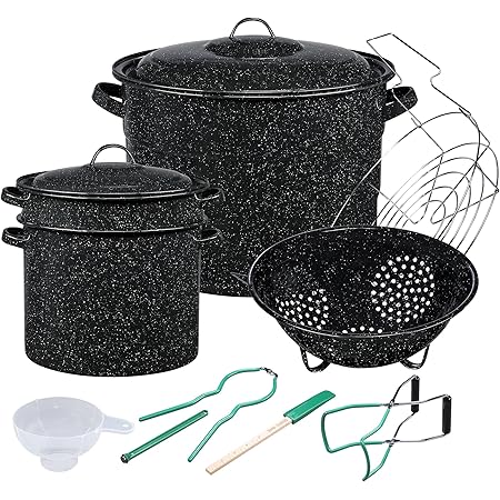 Granite Ware Enamel-on-steel 12-Piece Canner Kit, Includes 21.5 qt. Water Bath Canner with lid, Jar Rack, Blancher, Colander & 5 pc. Canning Tool Set