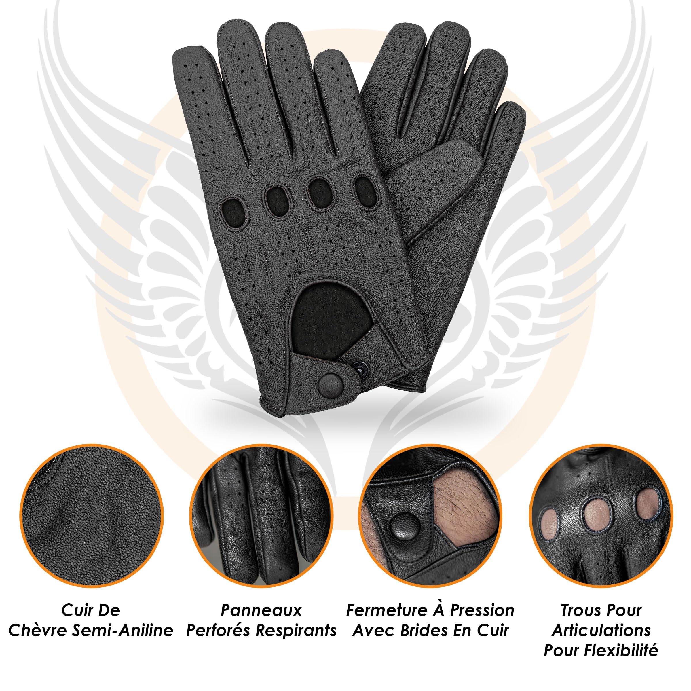 Leatherick Gants de conduite pour hommes - Gants de conduite souples et perforés avec trous de respiration pour les articulations, idéaux pour l'extérieur et les voyages