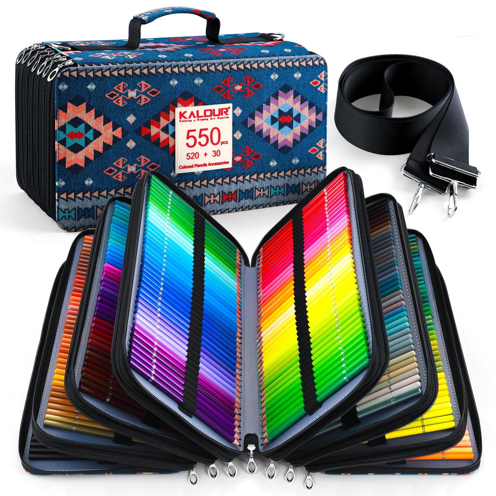 KALOUR Set di 550 matite colorate con custodia con cerniera di grande capacità, nucleo morbido con colori vivaci, ideali per colorare, disegnare, schizzi, artigianato, forniture artistiche per adulti