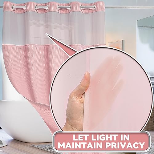 Miniatura 2 de Conbo Mio Cortina de ducha sin ganchos de tejido de gofre con forro extraíble, juego de cortinas de ducha de lujo rosa para hotel, baño con ventana