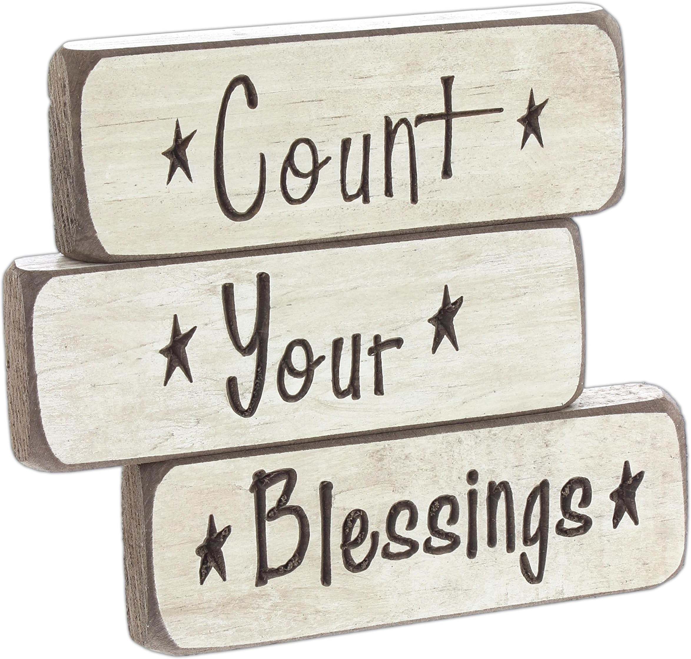 Heartwood Hollow Set of 3 5" x 1.5" Inspirational Engraved Wood Block Signs (Count Your Blessings)