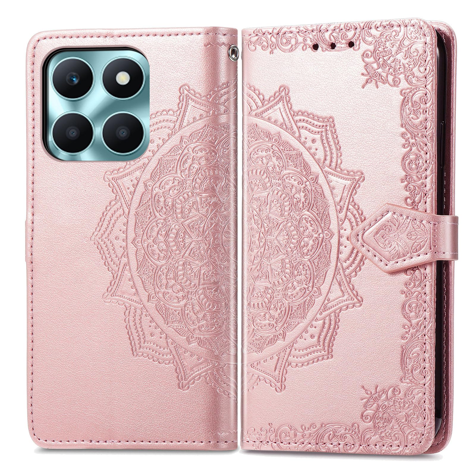 DtdepthWallet Case for Honor X6a Phone Case Leather Kickstand 3 Card Slots & 1 Cash Compartment Magnetic Closure MTL Book Folio Flip Case/Cover - Rose Gold