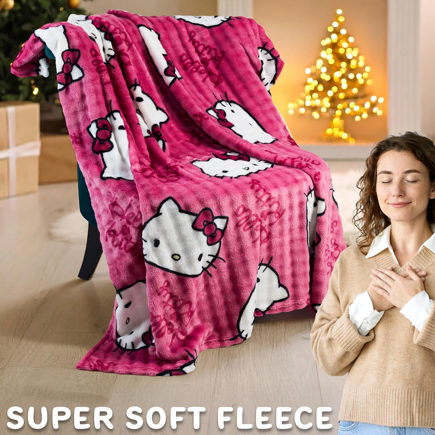 Get Trend Hello Kitty Sanrio Waffle Blanket for Girls, Teens, Women, 51 x 59 in, Throw Blanket, Throw for Bed, Room Decor, Kawaii Gifts for Her (Pink Hello Kitty)