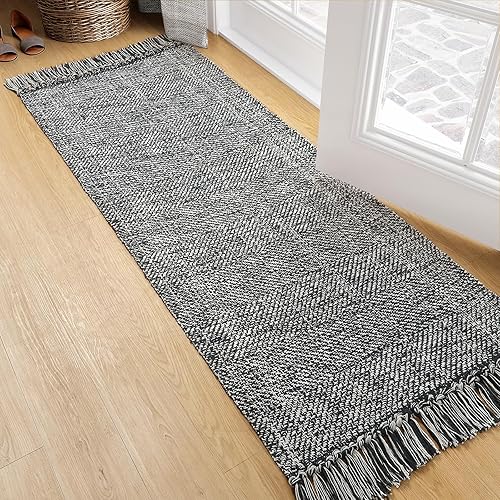 Collive - Tapete de pasillo, 2 x 5 pies, suave, lavable, de algodón, tejida a mano, color gris, moderno y contemporáneo, para lavandería, interior,