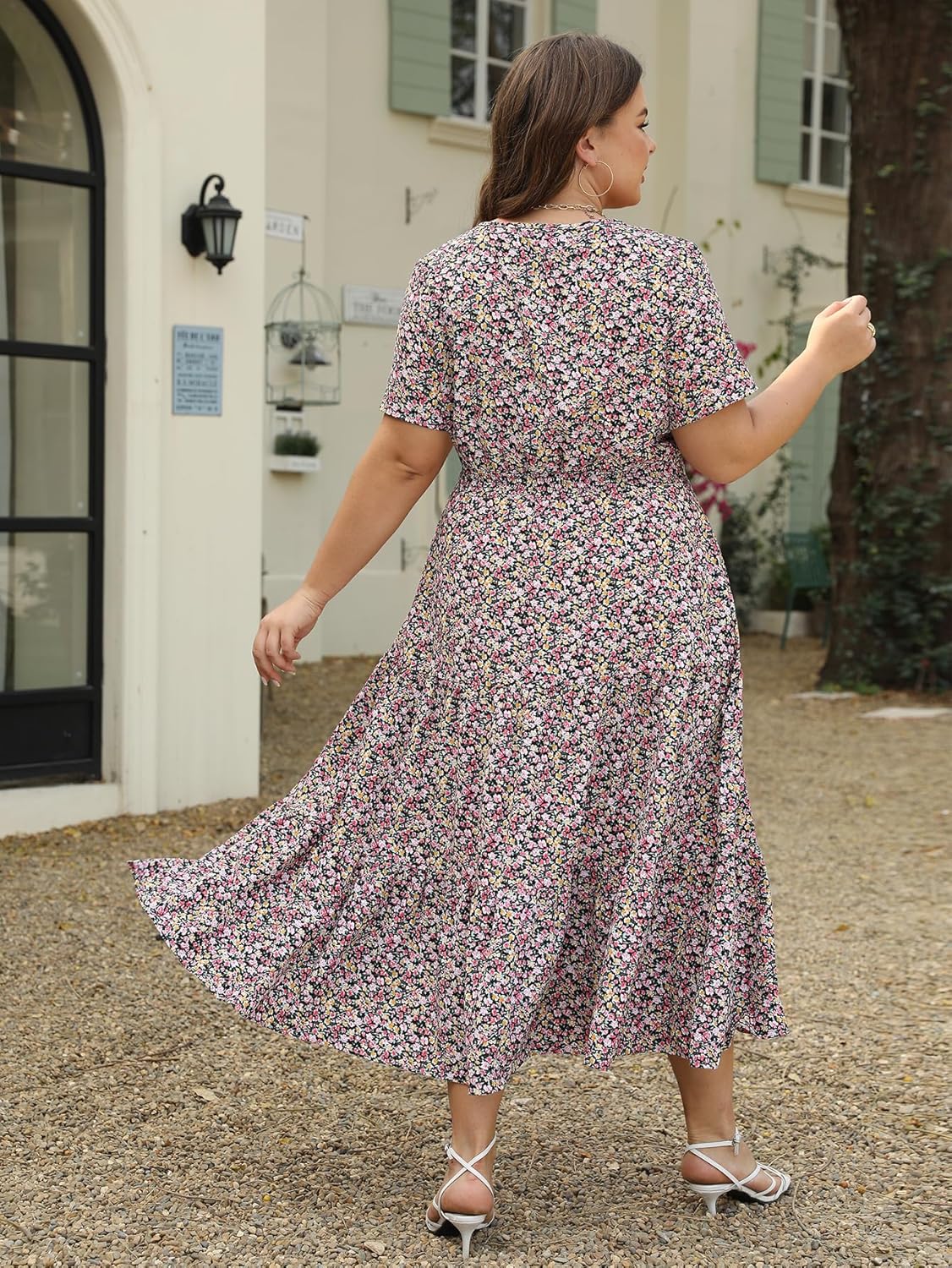 Keluummi Plus Size Wedding Guest Midi Dresses for Curvy Women, Casual Summer Swiss Dot Baby Shower Dress with Sleeve - Image 4