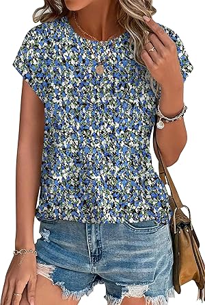 XIEERDUO Womens Tops Short Sleeve Shirts Blouses for Women Dressy Casual Cap Sleeve Tops with Curved Hem