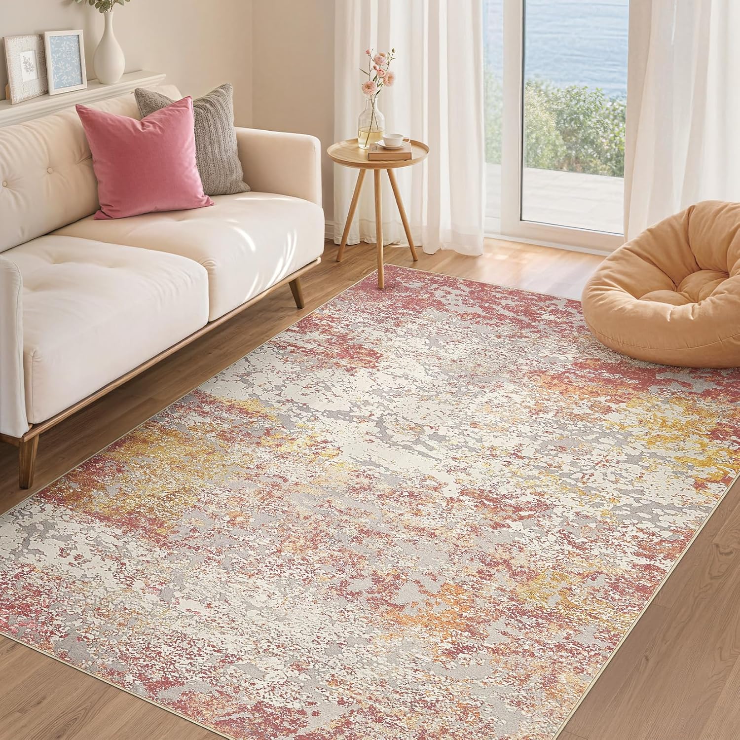 Area Rug Living Room Rugs - 5x7 Washable Large Soft Indoor Neutral Modern Abstract Low Pile Rug Carpet for Bedroom Dining Room Farmhouse Home Office - Colorful