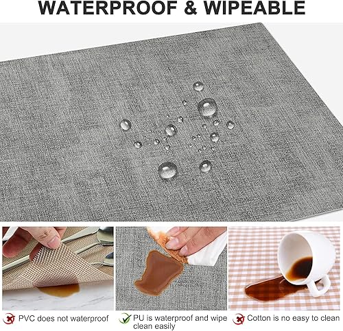 Miniatura 3 de Juego de 6 manteles individuales de cuero resistentes al calor, impermeables, lavables, de poliuretano, fáciles de limpiar, antideslizantes (gris