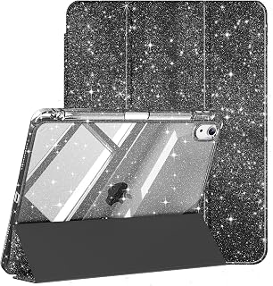 Case for iPad (A16) 11th Generation 11 Inch 2025, iPad 10th Generation Case 10.9 Inch 2022 with Pencil Holder, Glitter Sparkly Cover with Shiny Clear Transparent Back Shell, Black