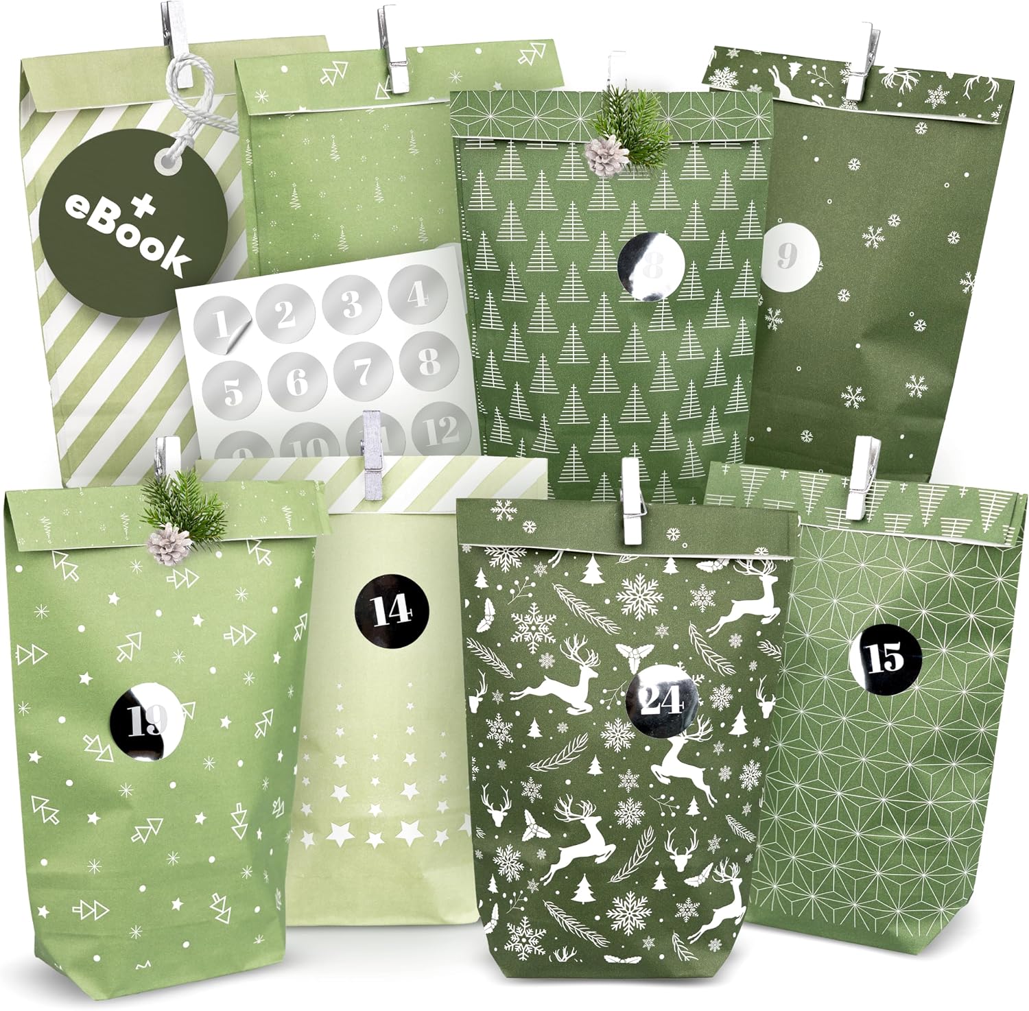 AMARI ® Advent Calendar for Filling - 24 Paper Advent Bags (with Wooden ...