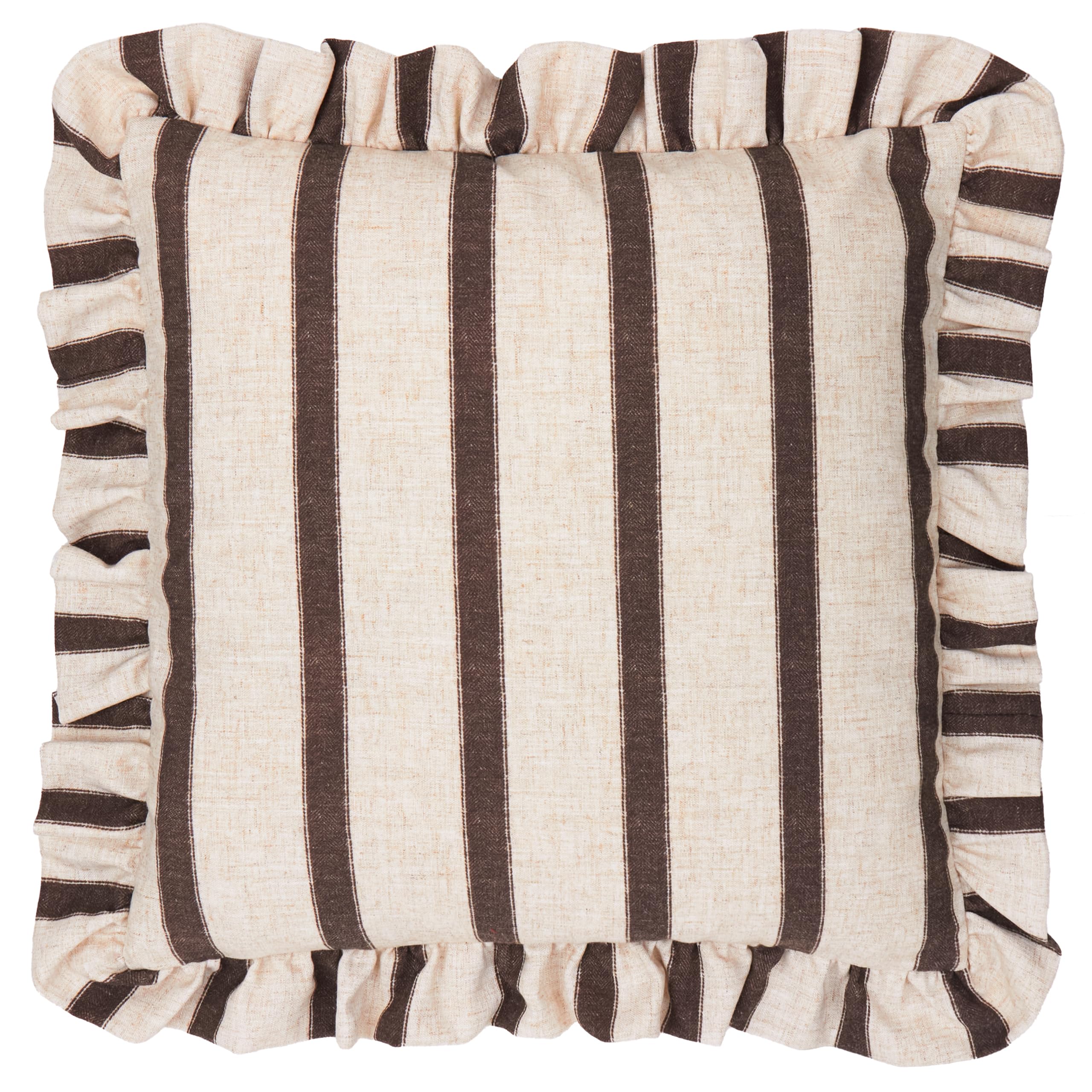 furn. Wylder Connie Square Cushion Cover – Striped Ruffle Linen Textured Decorative Case (Chocolate – 45x45cm)
