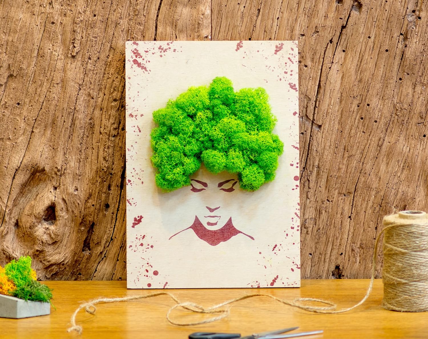 WDSLO Moss Art Wall Decor/ A3 Natural Picture with Moss/Florist Decor/Framed Natural Reindeer Moss/Art Moss Home Decor/Gift Ideas with Moss/Handmade Gifts (Apple Green)