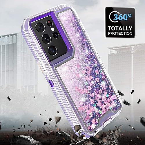 Miniatura 4 de Asuwish Funda de teléfono para Samsung Galaxy S21 Ultra 5G con protector de pantalla brillante líquido con purpurina transparente híbrida TPU
