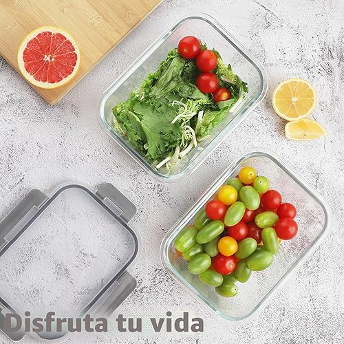 Miniatura 2 de HOMBERKING 4 recipientes grandes de vidrio de almacenamiento de alimentos de 63 onzas  8 tazas con tapas, recipientes de preparación de comidas,