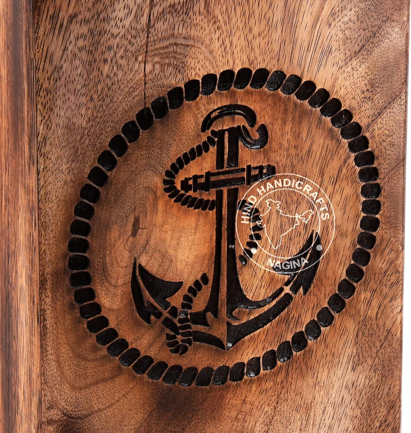 Wooden Cremation Urn for Human Ashes Adult – Anchor Handcrafted Solid Hardwood Burial Urn Box | Large 250 Cu in Capacity | Nautical Memorial Urn with Anchor Engraving for Home Columbarium or Burial