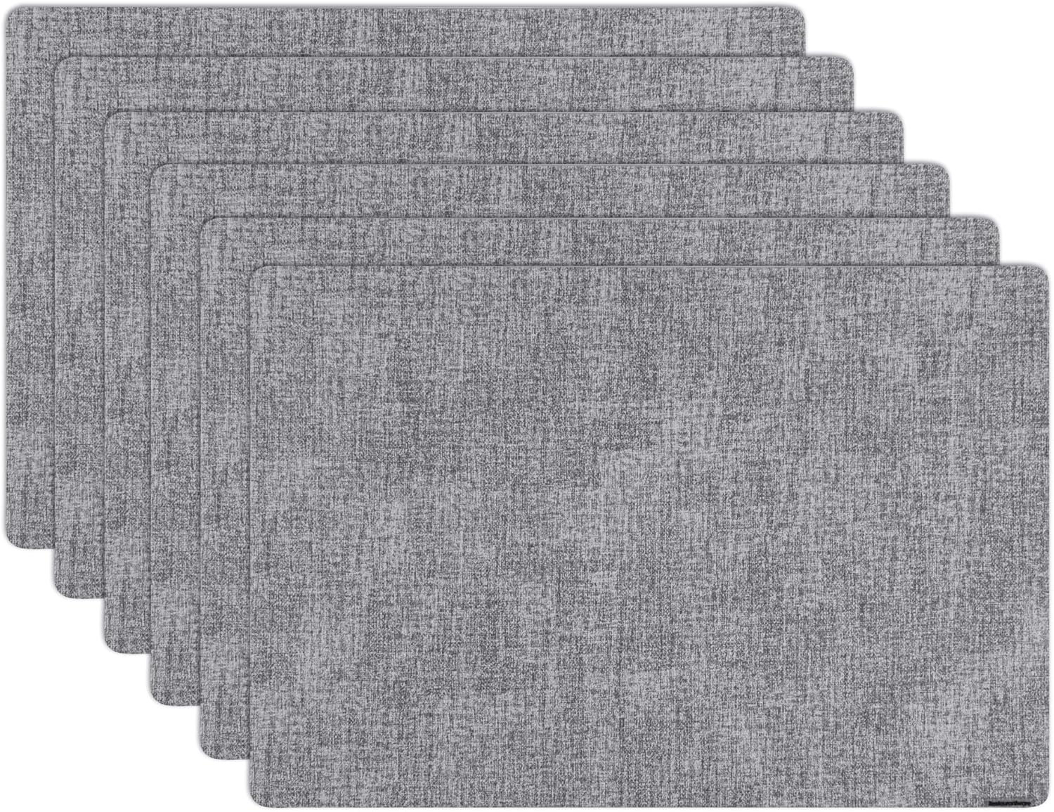 Restaurantware-Denim Mesh 17.7 x 11.8 Inch Kitchen Table Placemats, 6 Rectangle Table Placemats - Linen-Feel, Durable, Light Gray Vinyl Dining Placemats, Wipeable, For Indoor And Outdoor Use