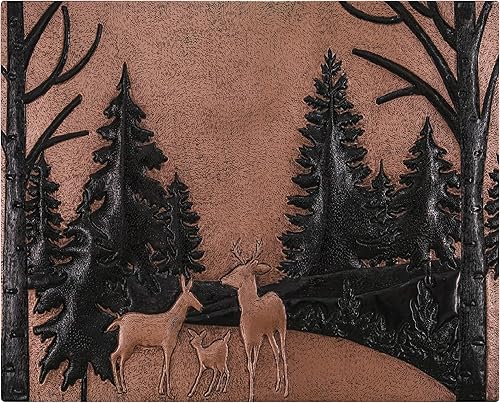 Kitchen Backsplash, Forest Scene with Deer Family Copper Backsplash, Custom Copper Backsplash Panel, Handmade Copper Backsplash Tile, Indoor Outdoor