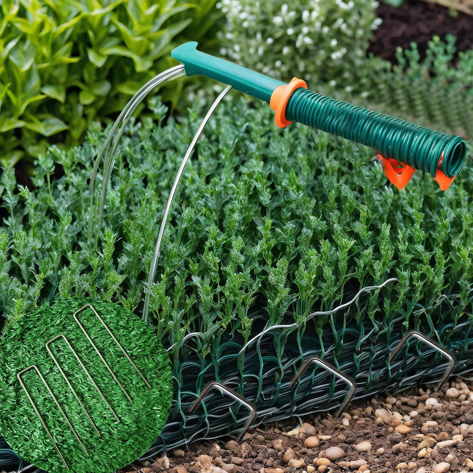 50 grapas galvanizadas para paisajismo de 6 pulgadas, 50 juntas y 1 gancho de púa, estacas de jardín antioxidantes resistentes para decoración de tela de césped y barrera de malezas, cubierta
