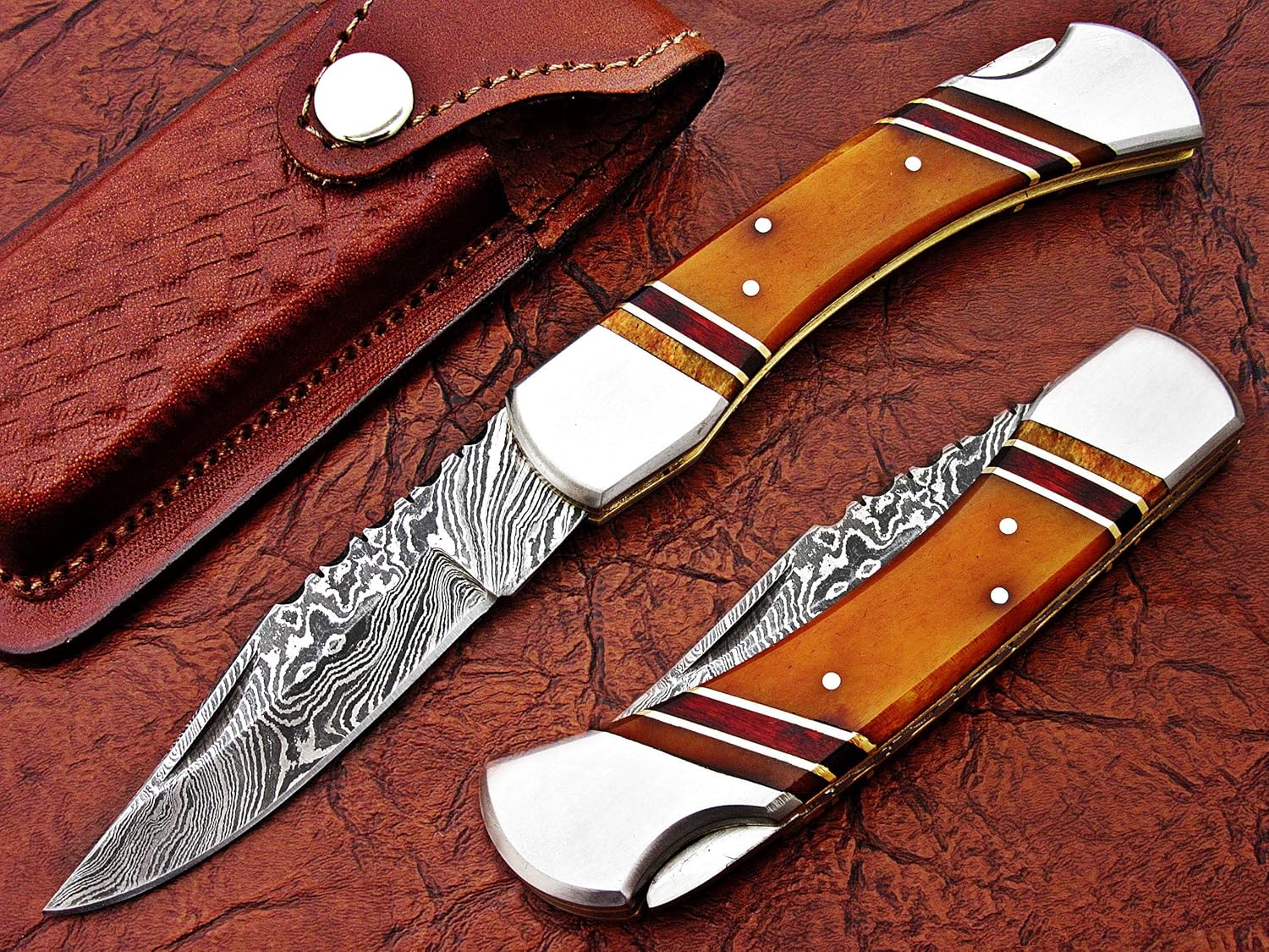 Handmade Damascus Steel Pocket Folding Knife/Pocket Knife AA-15271 to 15275 Back Lock