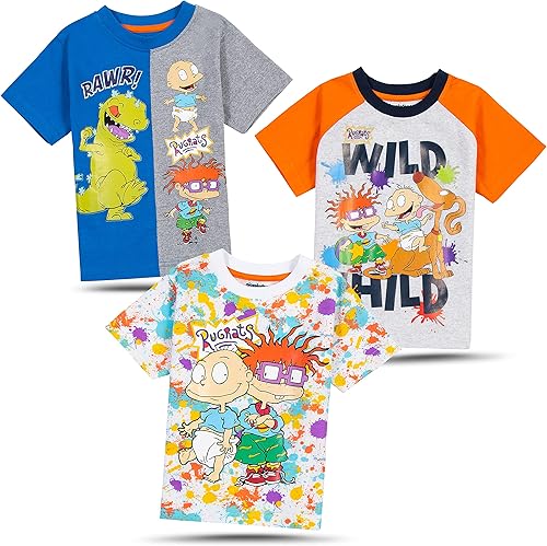 Nickelodeon Spongebob or Rugrats 3 Pack Boy's Graphic Tees, Cute Short Sleeve T-Shirts for Boys Pack of 3