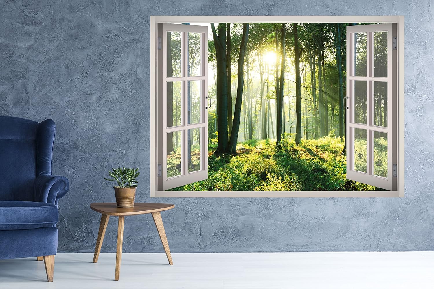 Green Sunny Woods Forest View Window 3D Wall Decal Art Removable Wallpaper Mural Sticker Vinyl Home Decor West Mountain™ W186 (Medium (32''W x 23''H))