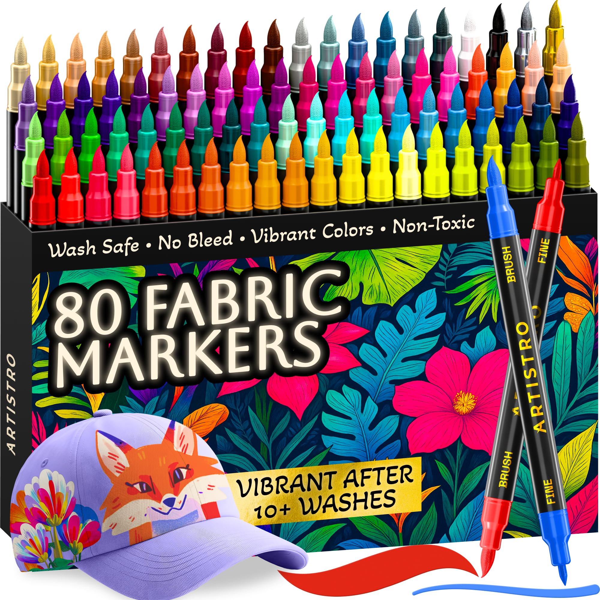 ARTISTRO 80 Acrylic Paint Markers, Clothing Dyeing Set, Brush &amp; Fine Tip