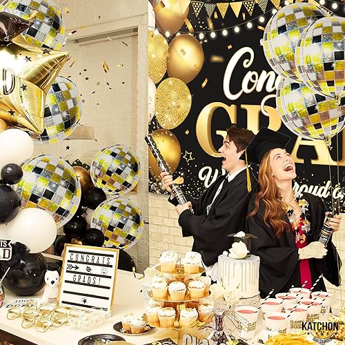 Miniatura 7 de KatchOn, Globos de bola de discoteca brillantes, grandes de 22 pulgadas, paquete de 12, globos de disco negros y plateados de aluminio para