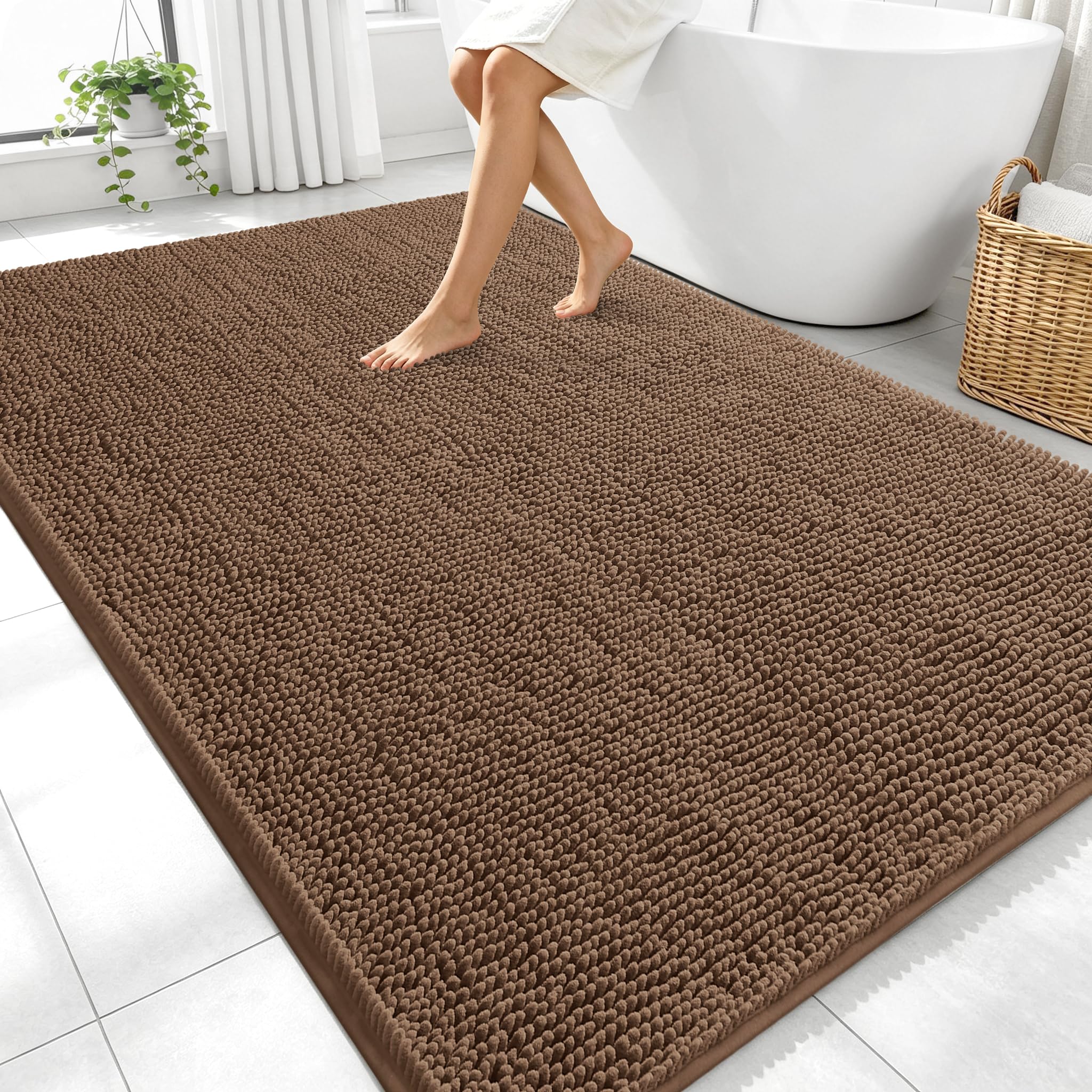 OLANLY Large Bathroom Rugs 70x46, Extra Soft Absorbent Chenille Bath Rugs | Mocha, Quick-Drying Rubber Backing, Machine Washable Bath Mat for Bathroom Floor, Tub and Shower, Home Decor Accessories
