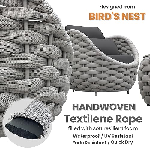 Miniatura 3 de Juego de muebles de patio de 4 piezas ensamblado, conjunto de sofá de conversación para exteriores de cuerda tejida a mano - Sofá de aluminio