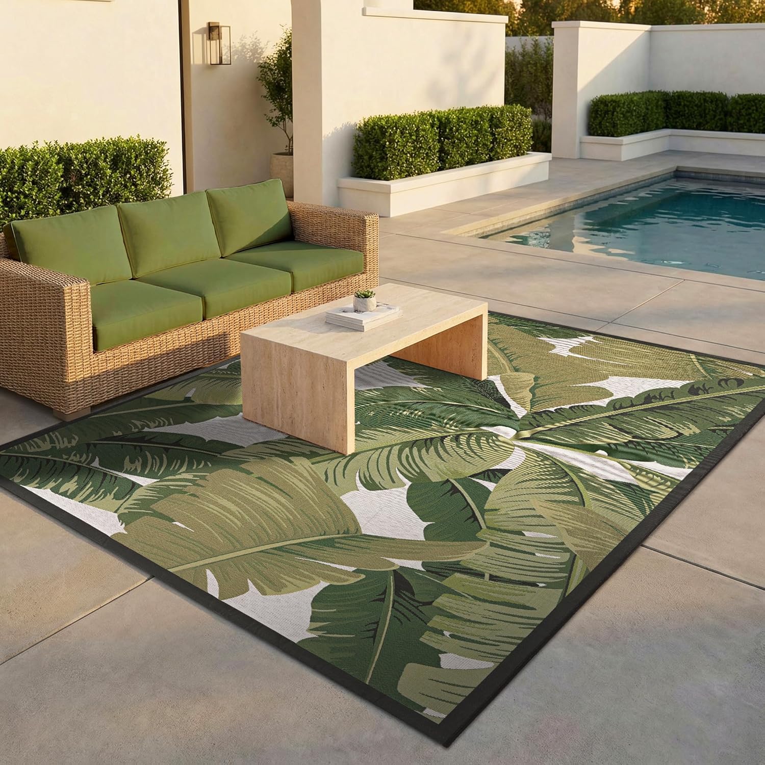 Couristan Dolce Outdoor Area Rug - Palm Lily 8'6" x 13' in Hunter Green and Ivory, Durable, Easy to Clean, Flatwoven Floor Covering for Patio, Entryway Or Mudroom