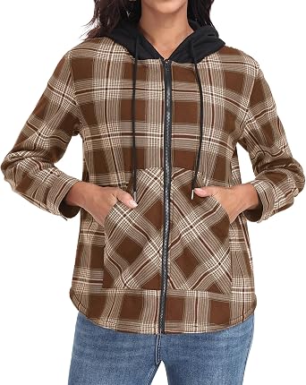 Lepunuo Womens Plaid Jackets Full-Zip Long Sleeve Shirts Jacket Casual Warm Coat Trendy Fall Outfits