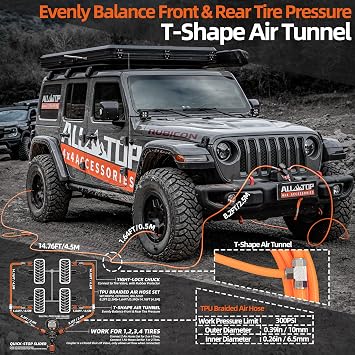 ALL-TOP 4 Tire Inflation & Deflation System, Up to 200 Wheelbase, Rapid High-Flow Air Up Down Kit w/Digital Pressure Gauge & Worry-Free Quick Fitting Package