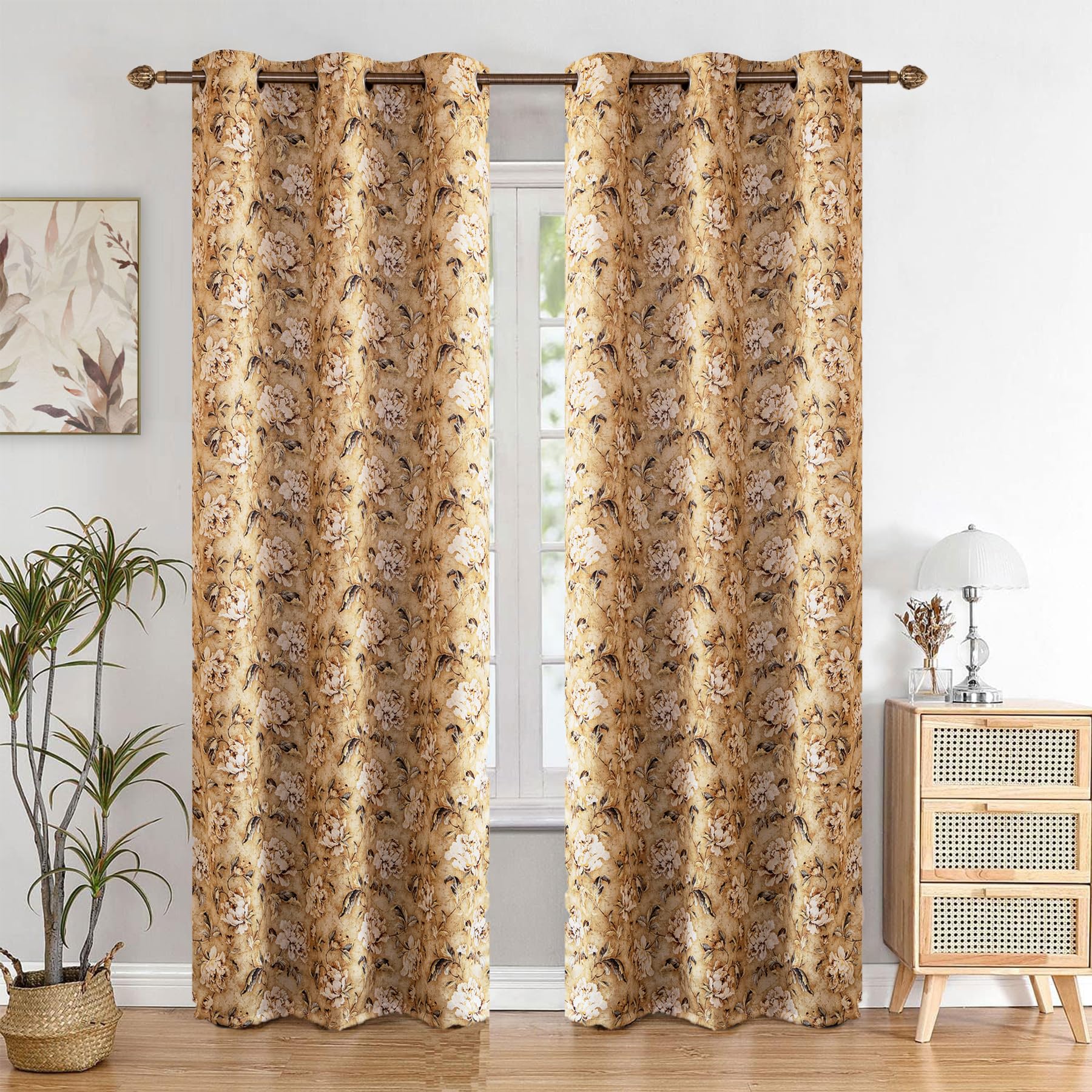 HOMEMONDE Room Darkening Curtains Floral Digital Printed 9 Feet Long Door Curtain 1 Pcs with Eyelets Rings, Thermal Insulation & Noise Reduced Drapes - (Multicolor 108 Inches)