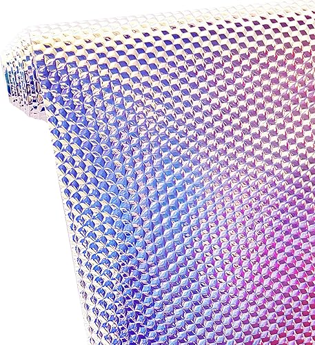 JINR - Hojas de piel sintética con patrón geométrico metálico en relieve plateado y morado, 12 x 53 pulgadas, tela de poliuretano holográfica