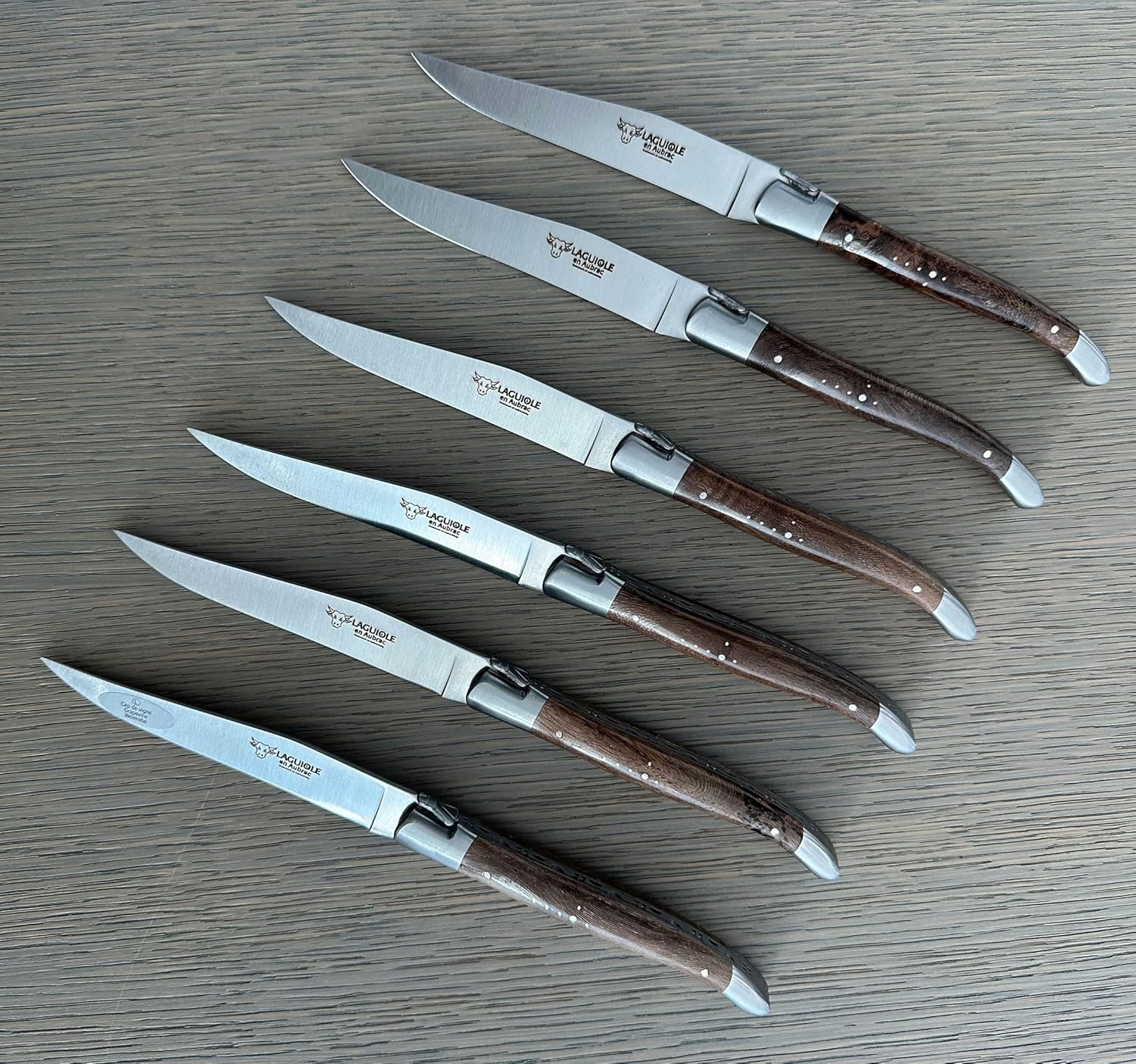 Laguiole en Aubrac Luxury Fully Forged Full Tang Stainless Steel Steak/Table Knives 6-Piece Set with Grapevine Handle