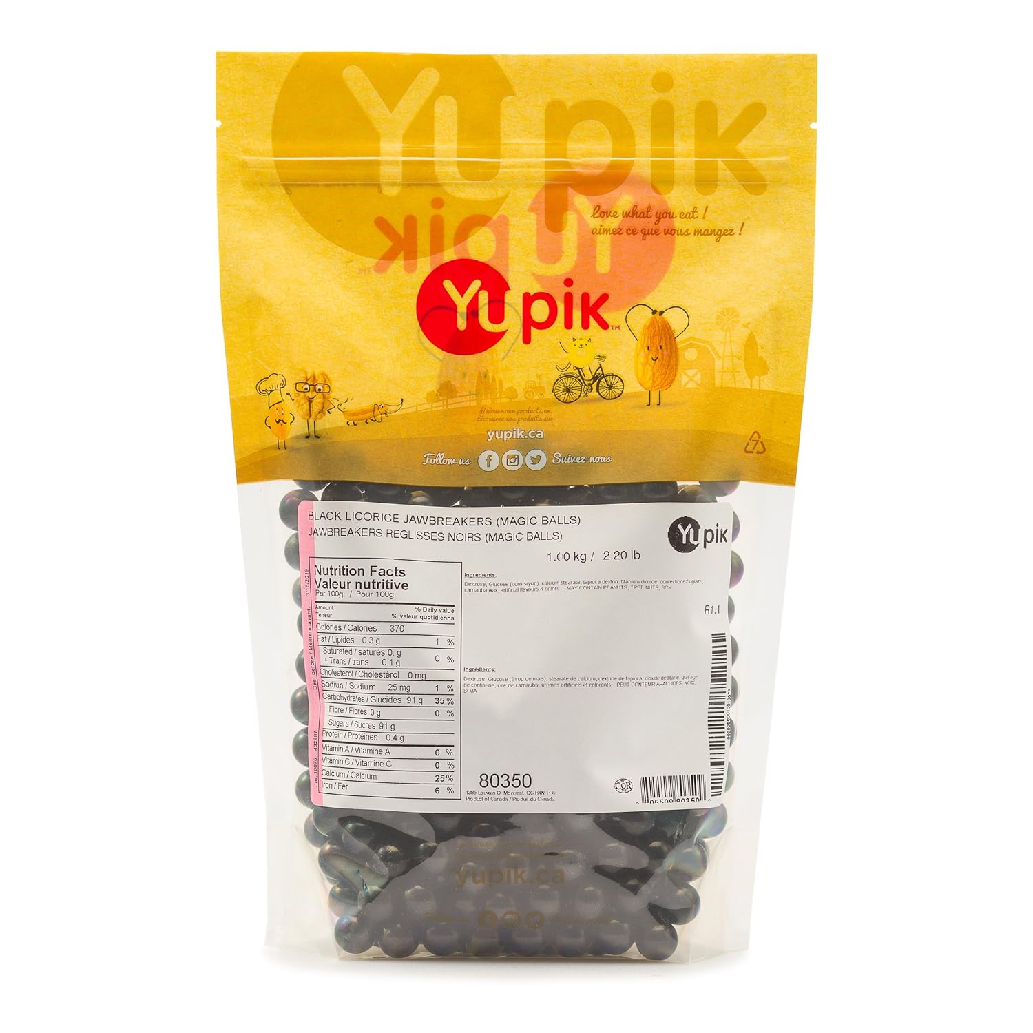 Yupik Black Licorice Jawbreakers, 1Kg/35.27 Ounces {Imported from Canada}