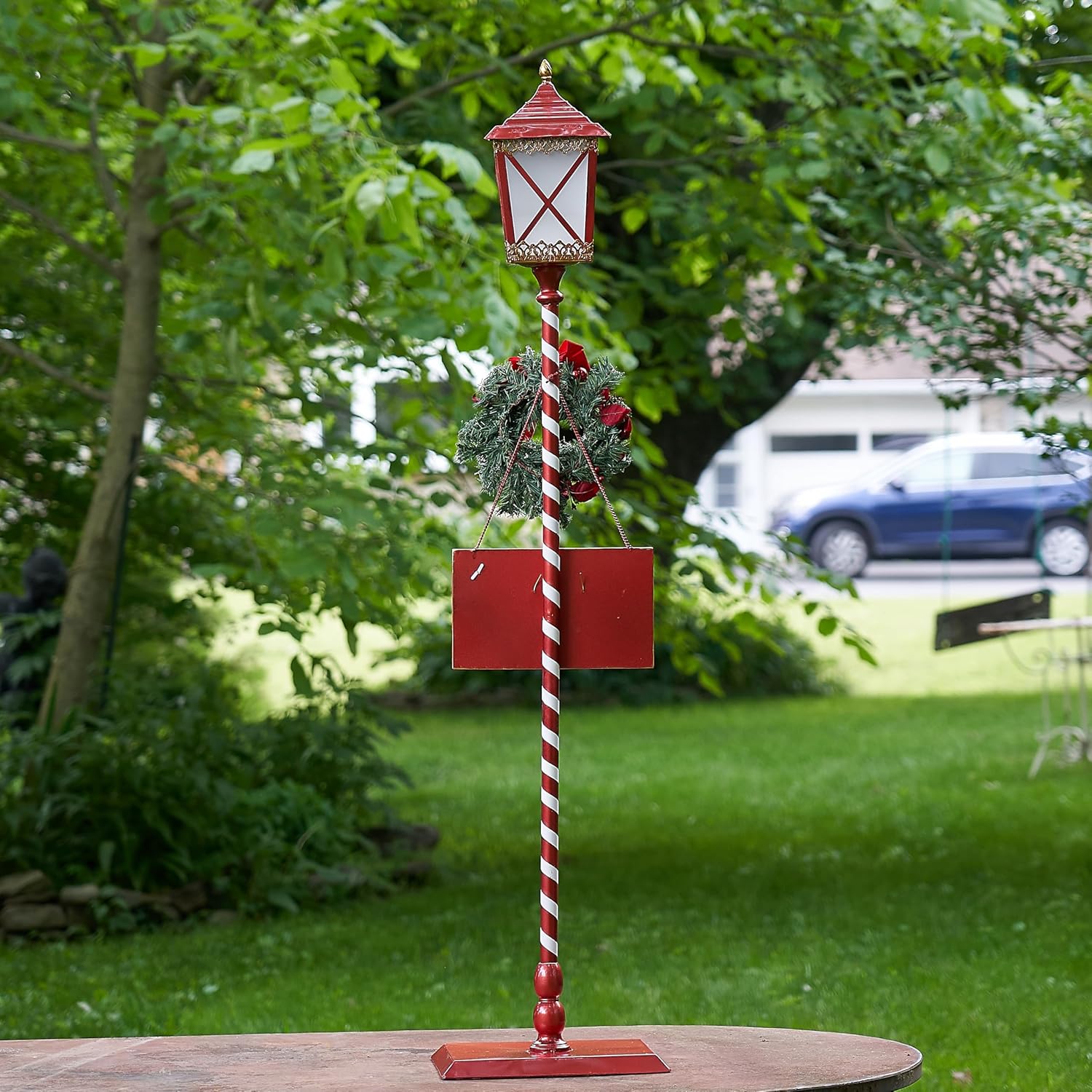 Zaer Ltd. Standing Metal Christmas Lamp Post with LED Wreath, About 5ft Tall