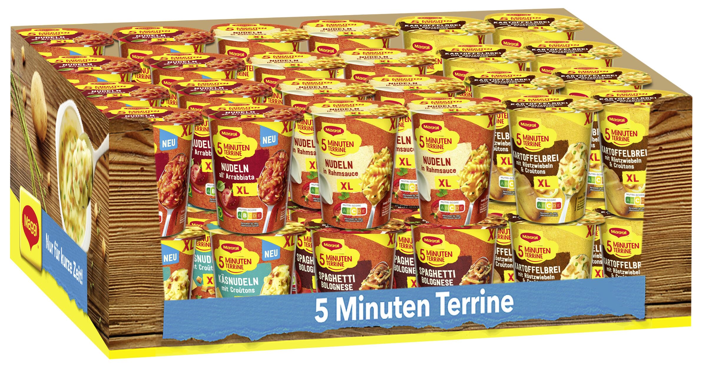 MAGGI 5 Minuten Terrine Sortimentsbox in fünf verschiedene Geschmacksrichtungen im praktischen Instant Becher 48er Pack (48 Becher)