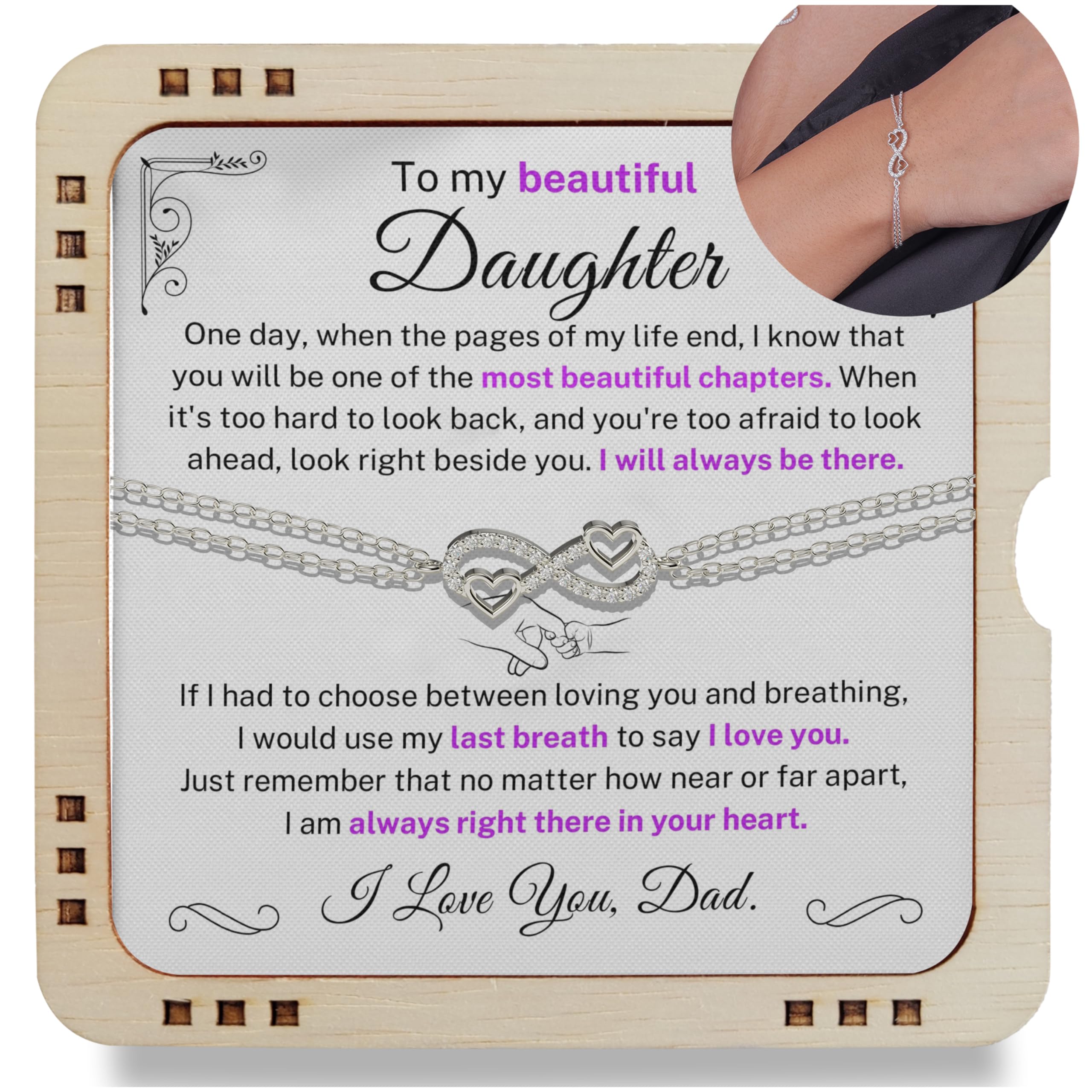 Happy Hamp To My Beautiful Infinity Daughter Bracelet From Dad With Emotional Message & Ecofriendly Wooden Box,Festival Gifts For Daughter From Father
