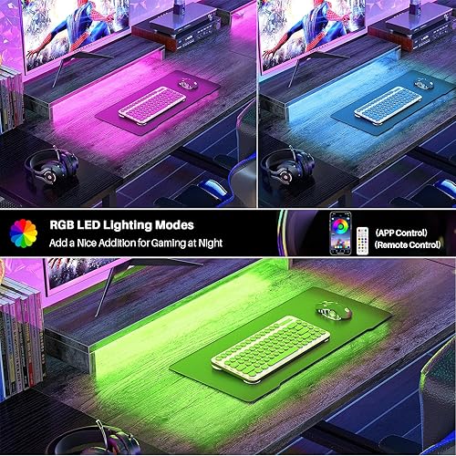 Miniatura 6 de Escritorio para juegos de 39.4 pulgadas con LED, escritorio de computadora con 39 tomas, escritorio pequeño para espacio pequeño, escritorio de