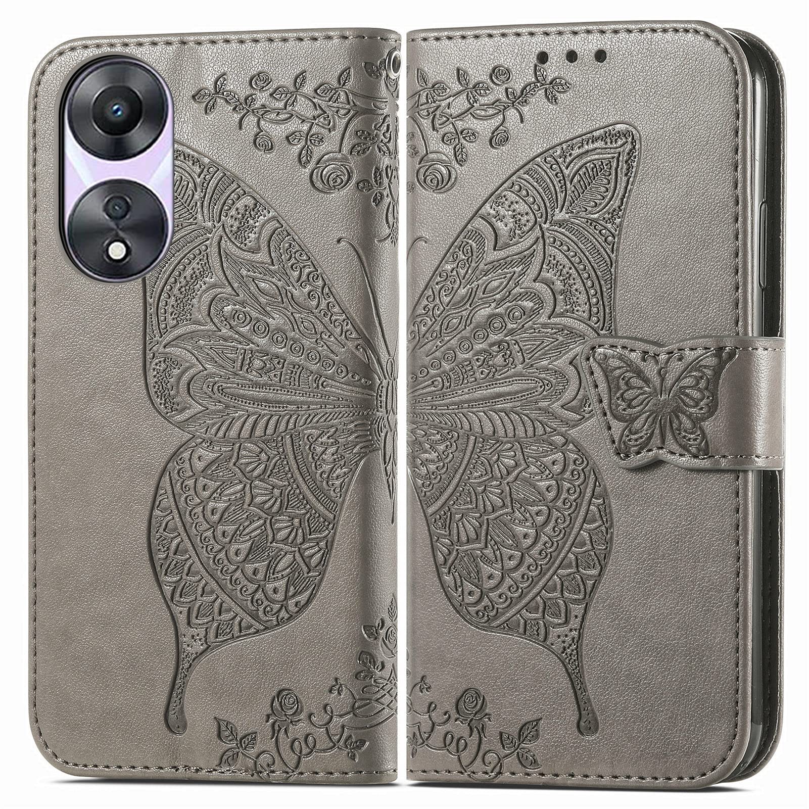CRAVEN Cover Portafoglio Per Oppo A78 5G – Custodia In Pelle Con Farfalla 3D, Porta Carte E Supporto Magnetico – Rosa - 2