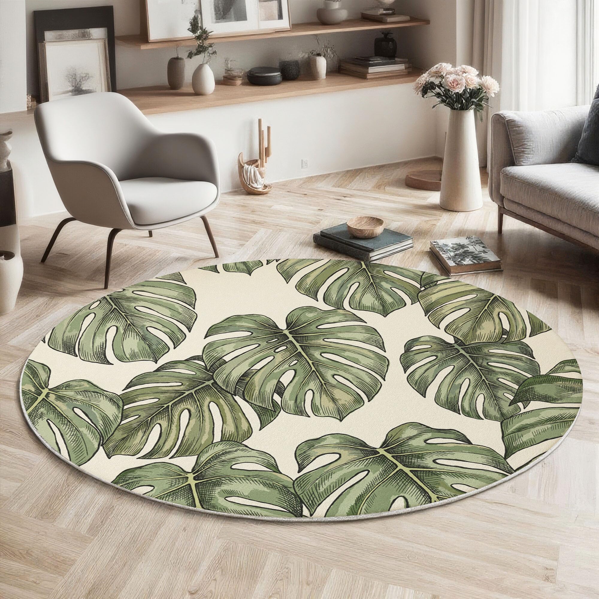 Tapis rond naturel d'une élégance verte claire pour salon chic