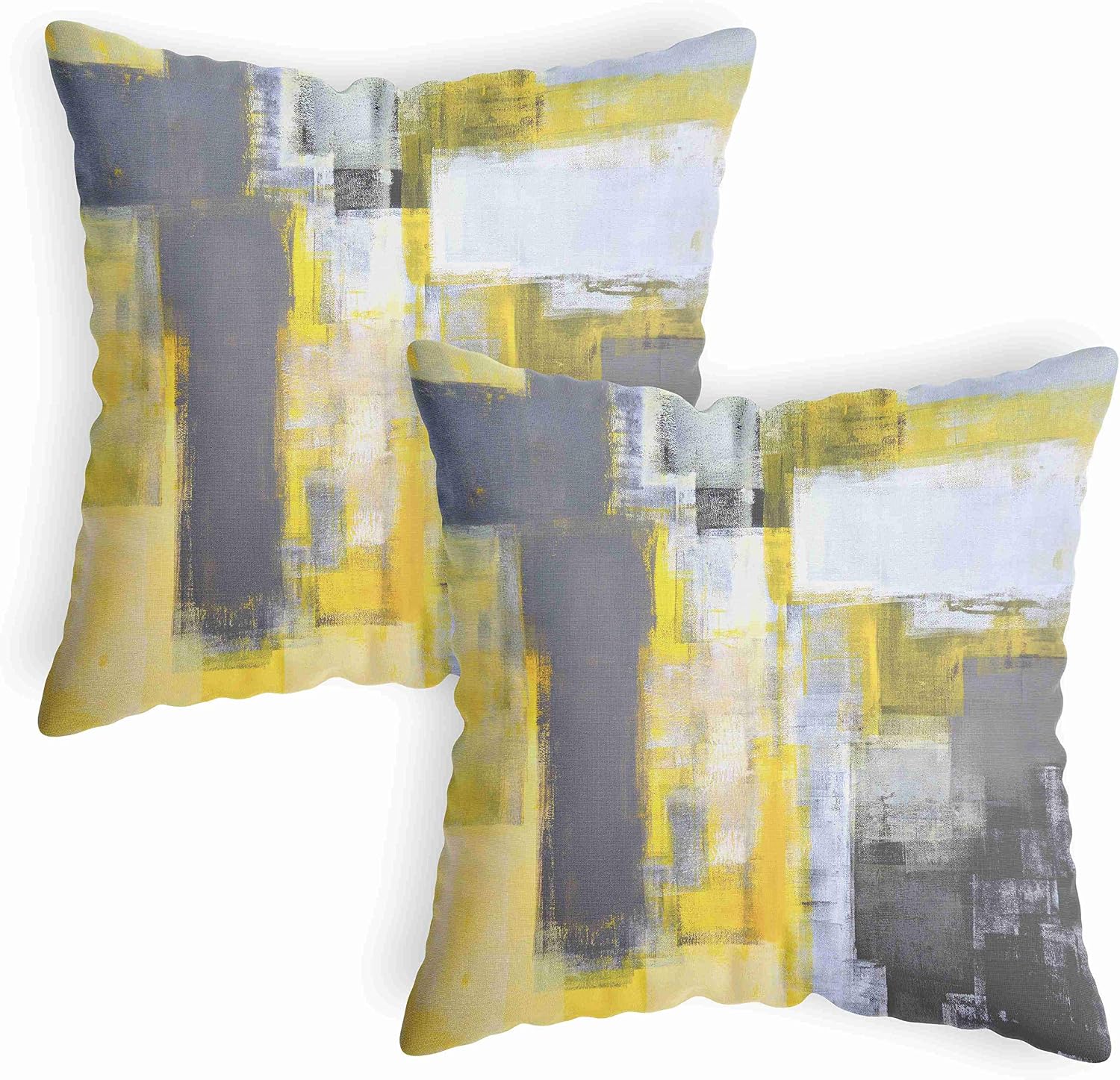 LucaSng Abstract Yellow Throw Pillow Covers,Gray Decorative Pillow Covers 18 X 18 for Living Room,Soft Throw Pillow Covers for Bedroom,Square Pillow Cases Standard Size for Bed Couch Sofa Set of 2
