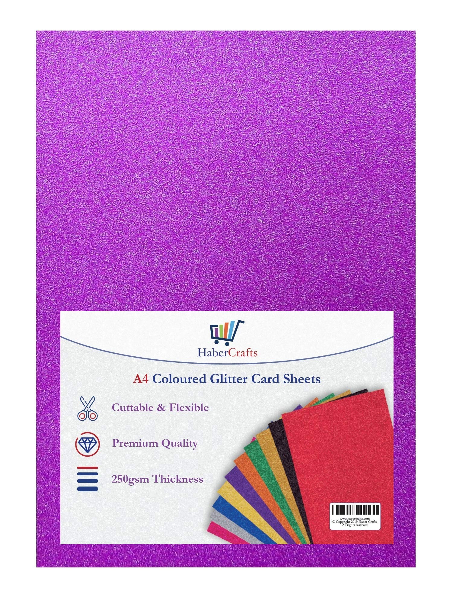 A4 Purple Glitter Card Paper Non Shed Sparkle Craft Sheets - 250gsm Bling Crafting Cardstock - Acid Free - 50 Sheets โ image 1